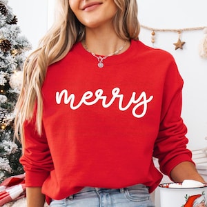 Merry Sweatshirt Merry Christmas Sweatshirt Womens Christmas Sweatshirts Festive Holiday Sweater Matching Xmas Sweatshirt Kids Shirt Toddler