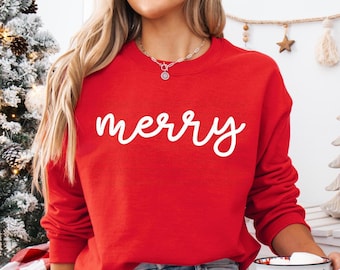 Merry Sweatshirt Merry Christmas Sweatshirt Womens Christmas Sweatshirts Festive Holiday Sweater Matching Xmas Sweatshirt Kids Shirt Toddler