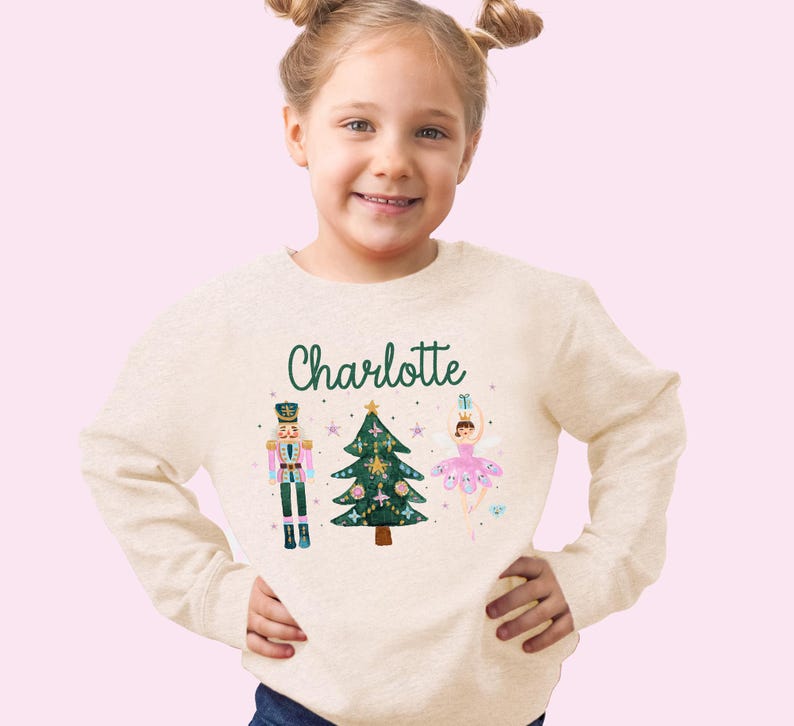 Christmas Sweatshirt Custom Name Sweatshirt Personalized For Kids Groovy Nutcracker Sweatshirt Sugar Plum Fairy Xmas For Girls Gifts image 2