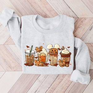 Fall Coffee Sweatshirt Mouse Ears Coffee Lover Shirt Pumpkin Spice Latte Drink Cup Cute Halloween Fall Shirt PSL Lover Gift Halloween Shirt image 3