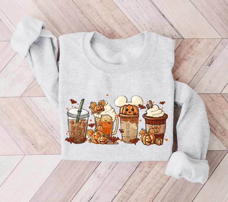 Fall Coffee Sweatshirt Mouse Ears Coffee Lover Shirt Pumpkin Spice Latte Drink Cup Cute Halloween Fall Shirt PSL Lover Gift Halloween Shirt image 3