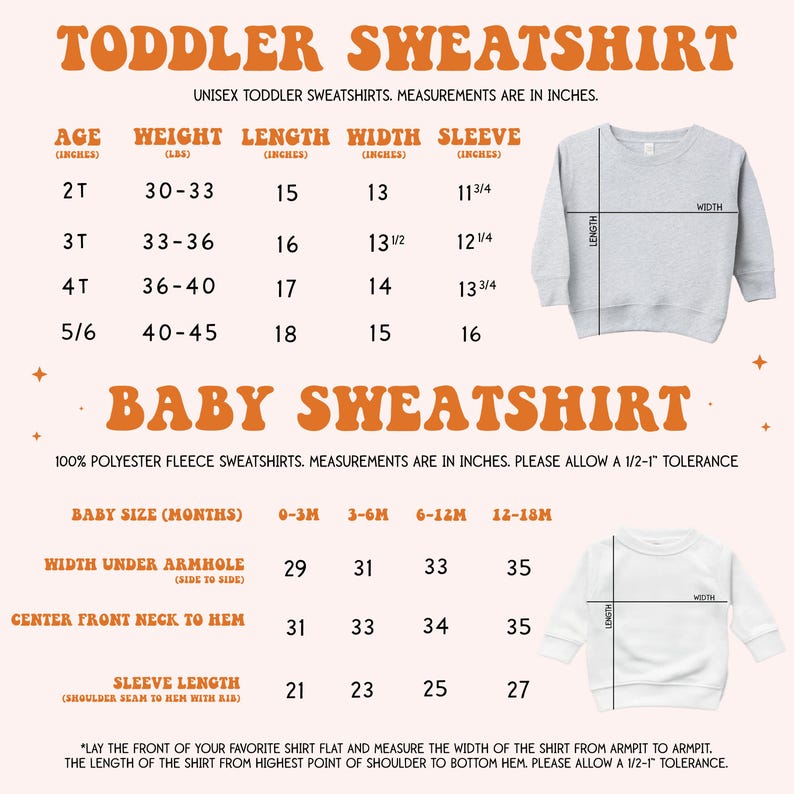 a baby sweater with measurements for a toddler sweater