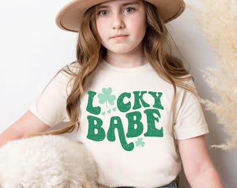 St Patricks Day Shirts Lucky Babe Shirt Retro St Patty's Day Lucky Graphic Tee St Paddys Lucky Shamrock T-Shirt Matching Kids Toddler Baby