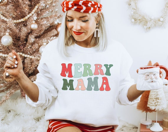 Christmas Sweatshirt Merry Mama Xmas Christmas Crewneck Pullover