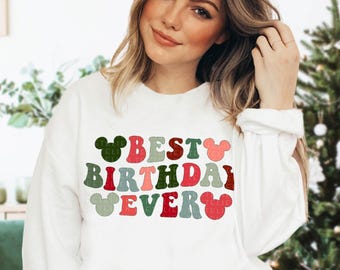 Sudadera con el mejor cumpleaños de la historia, suéter de cumpleaños navideño, camiseta retro de Navidad, camiseta de vacaciones, suéter festivo, camiseta para niños, regalo de Navidad para niños pequeños