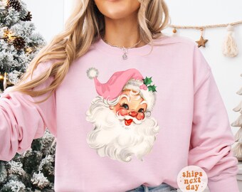 Retro Santa Sweatshirt Christmas Women's Santa Sweatshirt Retro Christmas Santa Shirt Holiday Sweaters Matching Kids Sweatshirt Toddler