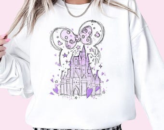 Castle Sweatshirt Purple Mouse Ears Sweatshirt Happiest Place WDW Matching Family Trip Shirts Kids Toddler Magical Vacation Best Day Ever