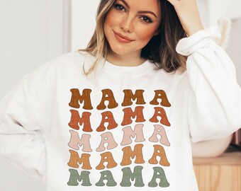 Mama Sweatshirt BOHO Mama Shirt Retro Mama Crewneck Pullover Christmas Gift For Mom Gifts Reveal Pregnancy Announcement Sweatshirt Plus Size