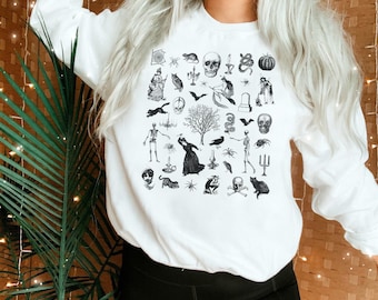Vintage Halloween Sweatshirt Halloween Little Things Shirt Doodles Witch Pumpkin Shirt Halloween Pullover Cute Crewneck Sweater Plus Size