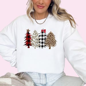 Christmas Sweatshirt Holiday Sweaters For Women Christmas Tree Sweater Leopard Print Buffalo Plaid Christmas Tree Sweatshirt Xmas Gift Cute