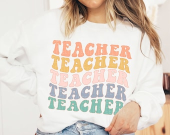 Teacher Sweatshirt Teacher Shirt Retro Teacher Pullover Crewneck Elementary School Teacher Outfit Cute Sweater for Teachers Christmas Gifts