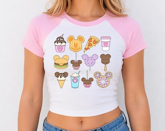 Disney Snacks Crop Tee Here For The Snacks Baby Tee Disney World Crop Top Disneyland Cropped Tank Disney World Tee Disney Raglan Crop Tee