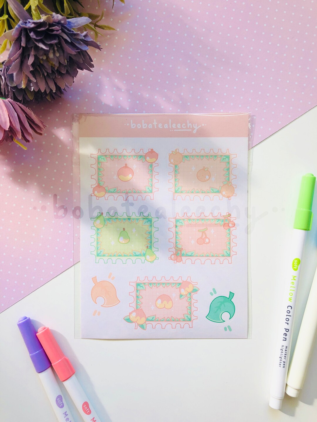 ACNH Fruit Postal Stamps Sticker Sheet Cute Aesthetic Planner Journal