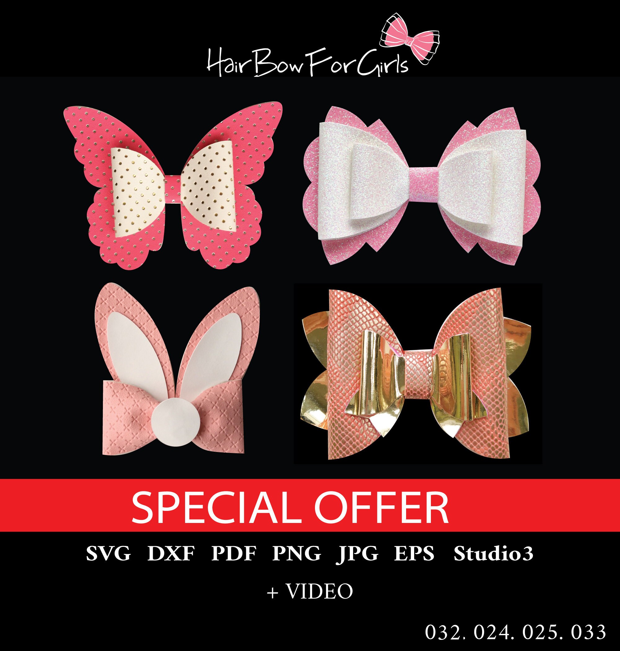 Bundle 4 Bow Template Svg Pdf Bow Template For Cricut Hair Bow Etsy