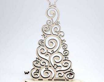 Wooden Christmas Tree Decoration with Stand – 15 cm Handmade Ornament