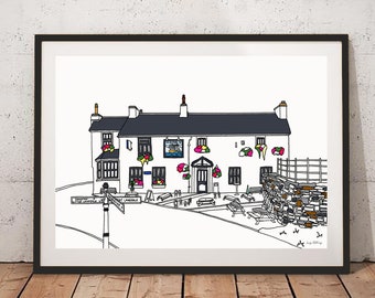 The Britannia Inn, Elterwater, The Lake District Hand Illustrated Print