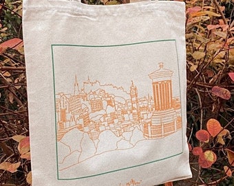 Edinburgh Calton Hill Reusable Natural Canvas Tote Bag