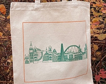 London Landmarks Skyline Reusable Natural Canvas Tote Bag