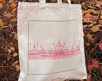 Brighton Royal Pavilion Reusable Natural Canvas Tote Bag