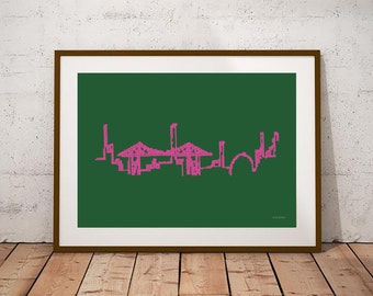 Transporter bridge, Teesside skyline hand illustrated print