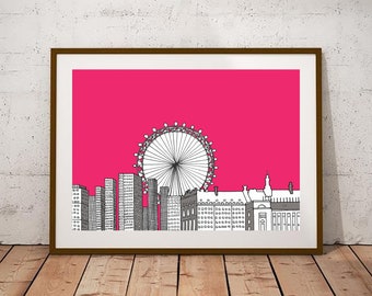 London Eye Skyline Hand Illustrated Print