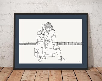 Tommy Statue, Seaham, Hand Illustrated Print