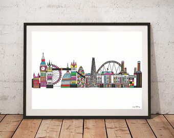 London Landmarks Skyline Hand Illustrated Print