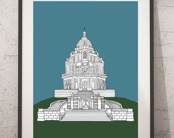 Ashton Memorial, Lancaster, hand illustrated print