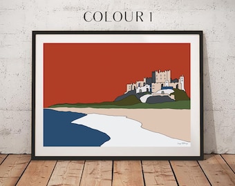 Bamburgh Castle, Northumberland Hand Illustrated Print