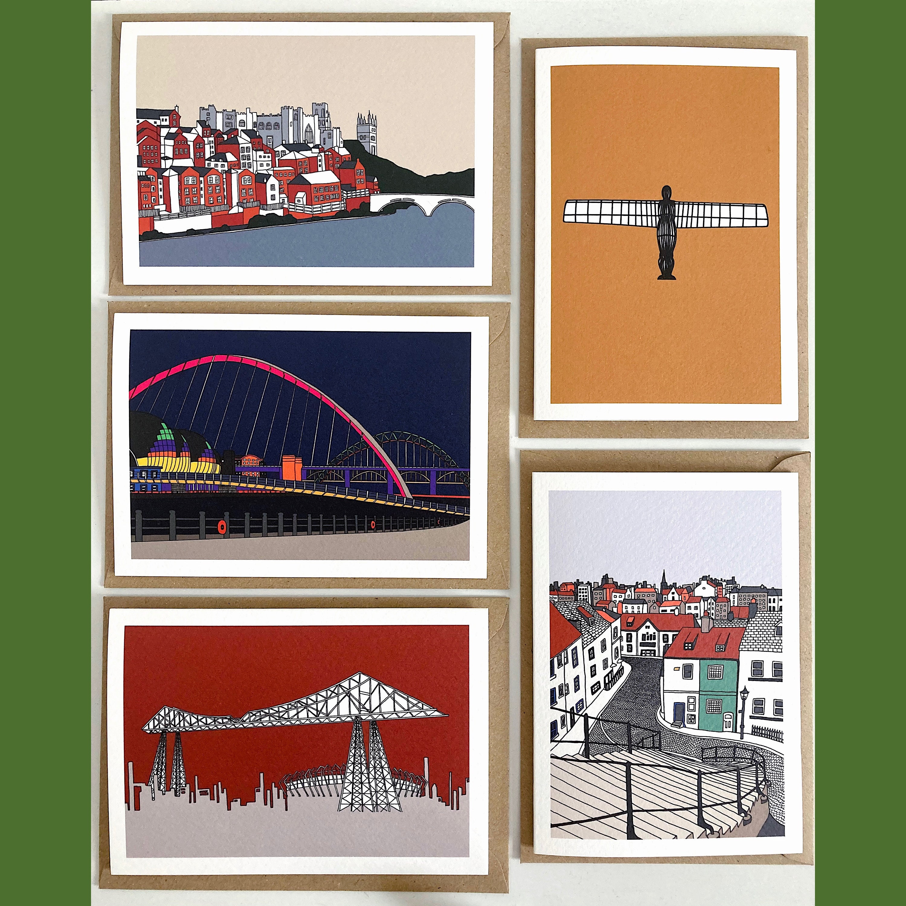 5 Pack Northern Designs Greetings Cards Durham, Newcastle Quayside