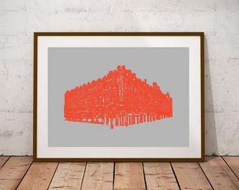 Harrods London hand illustrated print