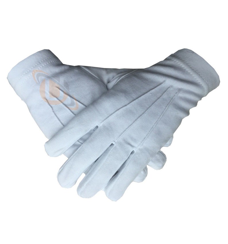 Masonic Cotton Glove with Golden Mylar Embroidery Square and Compass
