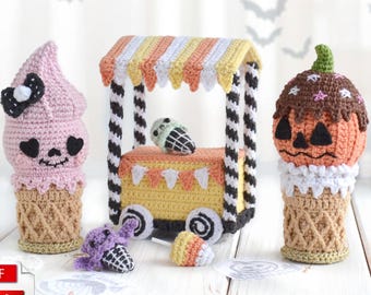 Halloween crochet pattern bundle Spooky Ice Cream Shop amigurumi set, PDF, Eng