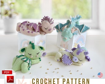 Sleeping crochet dragons amigurumi pattern, Pdf, Eng