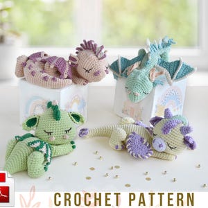 Sleeping crochet dragons amigurumi pattern, Pdf, Eng, Ger, Ita, Fra