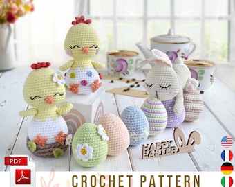 Crochet easter decorations amigurumi pattern, Eng/Fra/Ger/Ita, Pdf