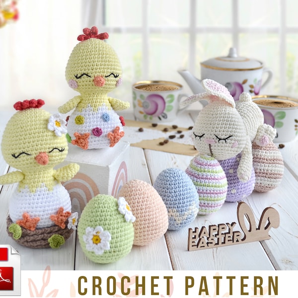 Crochet easter decorations amigurumi pattern, Eng/Fra/Ger/Ita, Pdf