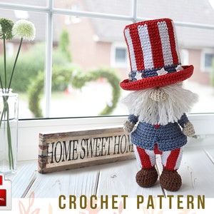 Patriotic gnome amigurumi pattern - 4th of july gnome crochet pattern - ENG/RUS pdf