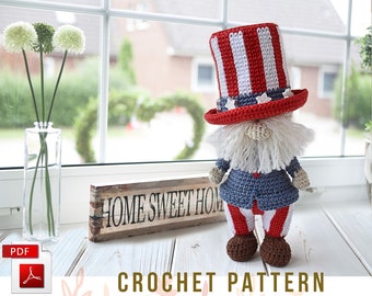 Patriotic gnome amigurumi pattern - 4th of july gnome crochet pattern - ENG/RUS pdf