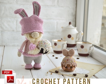 Easter Bunny Gnome amigurumi pattern, Crochet rabbit pattern - ENG pdf