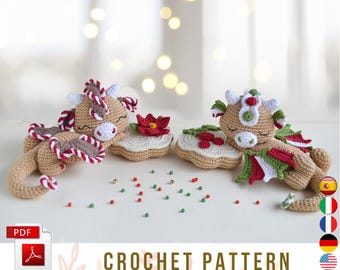 Gingerbread Dragons Christmas amigurumi crochet pattern, Pdf, Eng, Ger, Esp, Fra, Ita