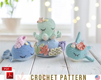 Crochet Sea Animals Amigurumi Pattern: Shark, Whale, Octopus on Coral Reef (PDF, Eng)