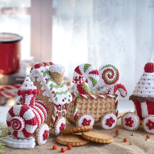 Christmas amigurumi pattern Gingerbread Train Engine, Christmas ornament Gingerbread House Crochet Train amigurumi tutorial, Eng/Ger/Fra/Ita image 3