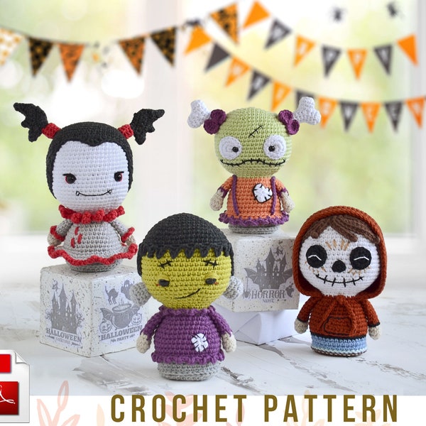 Crochet Halloween Dolls amigurumi pattern, Crochet Halloween Decoration, ENG pdf