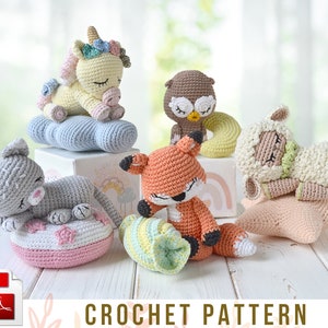 Sleeping crochet animals amigurumi crochet pattern PDF, Eng, Ger