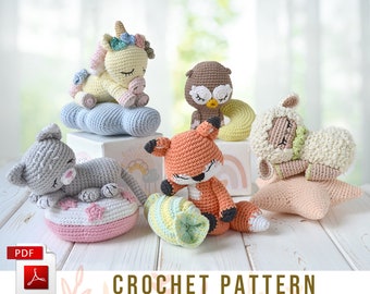 Sleeping crochet animals amigurumi crochet pattern PDF, Eng, Ger