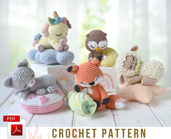 Animaux au crochet endormis amigurumi crochet pattern PDF, Eng, Ger -   France