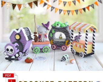 Halloween crochet pattern: Haunted House Train, PDF, Eng/Fra