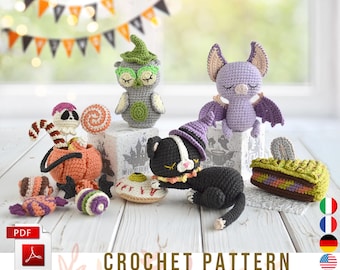 Halloween crochet pattern Creepy cute sleeping mini Halloween amigurumi decorations, PDF, Eng, Ger, Ita, Fra