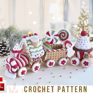 Christmas amigurumi pattern Gingerbread Train Engine, Christmas ornament Gingerbread House Crochet Train amigurumi tutorial, Eng/Ger/Fra/Ita